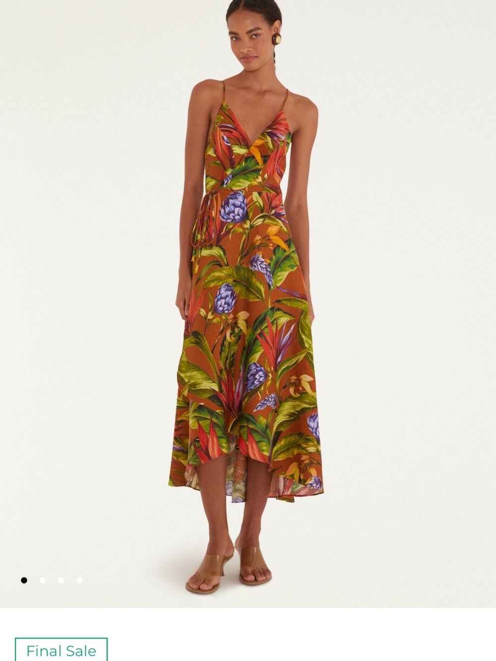 FARM Rio Rust Floral High-Low Dress with Green & Purple Leaves